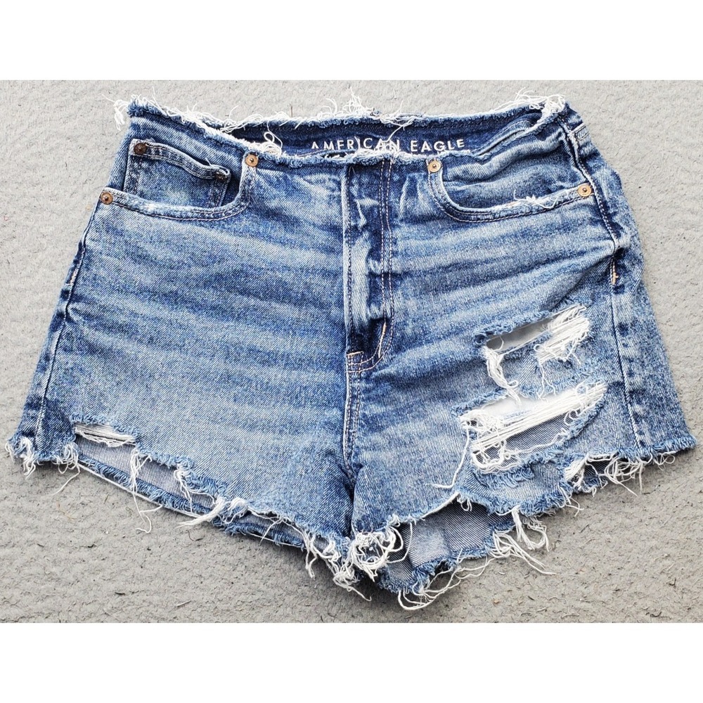 American Eagle Cut Off Shorts Womens 2 Blue Denim Frayed Hem Distressed 5-Pocket